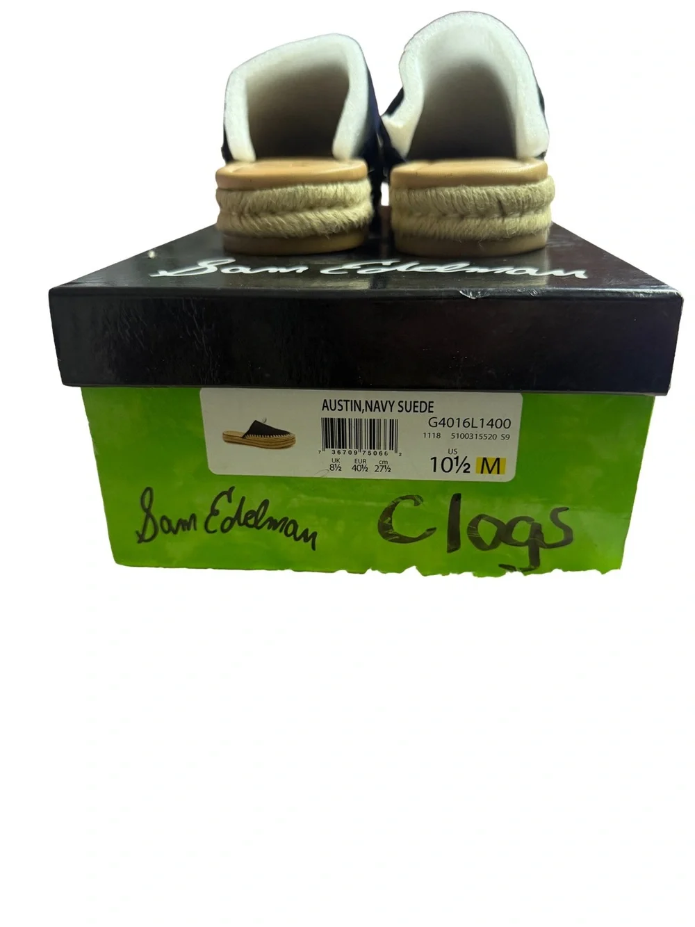 Sam Edelman Austin Navy Suede Espadrille Clogs- Size 10.5
